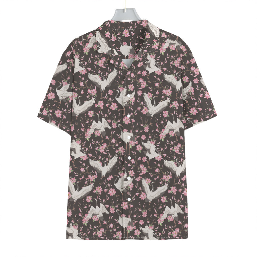 Crane Bird And Flower Pattern Print Hawaiian Shirt