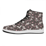 Crane Bird And Flower Pattern Print High Top Leather Sneakers