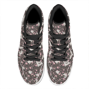 Crane Bird And Flower Pattern Print High Top Leather Sneakers