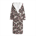 Crane Bird And Flower Pattern Print Hooded Bathrobe