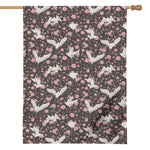 Crane Bird And Flower Pattern Print House Flag
