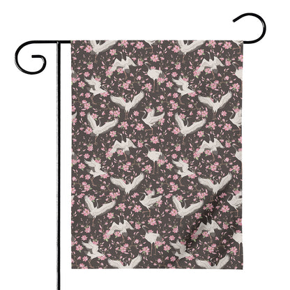 Crane Bird And Flower Pattern Print House Flag