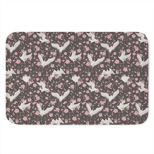 Crane Bird And Flower Pattern Print Indoor Door Mat