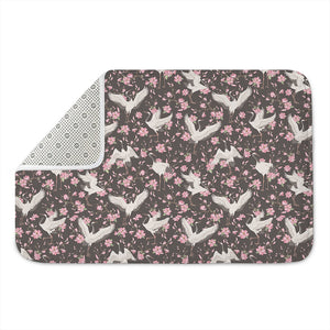 Crane Bird And Flower Pattern Print Indoor Door Mat