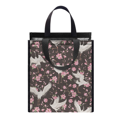 Crane Bird And Flower Pattern Print Insulated Lunch Tote