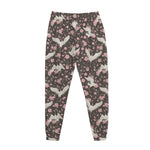 Crane Bird And Flower Pattern Print Jogger Pants