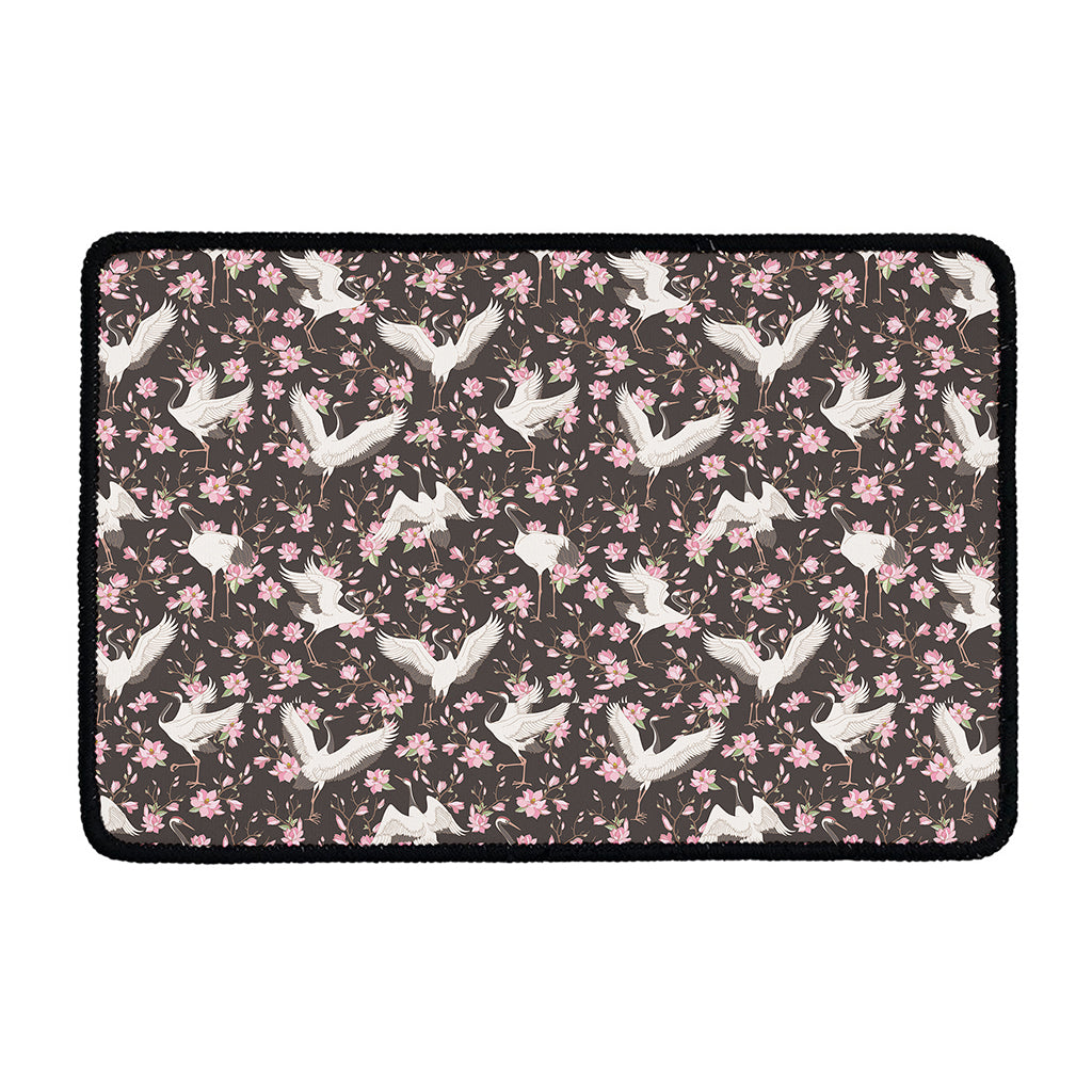 Crane Bird And Flower Pattern Print Kitchen Mat