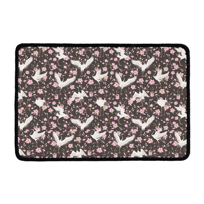 Crane Bird And Flower Pattern Print Kitchen Mat