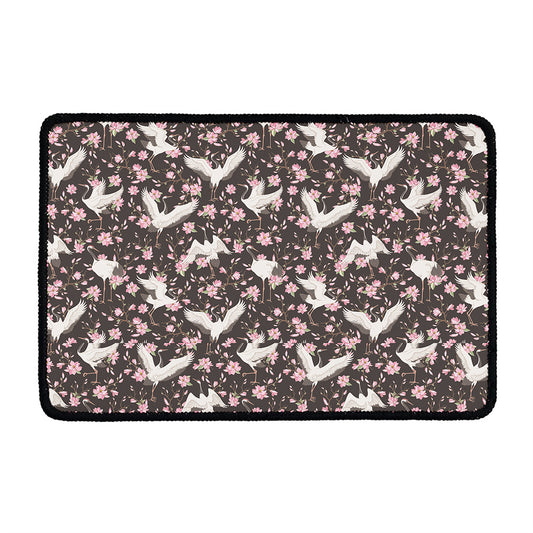 Crane Bird And Flower Pattern Print Kitchen Mat