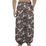 Crane Bird And Flower Pattern Print Lantern Pants