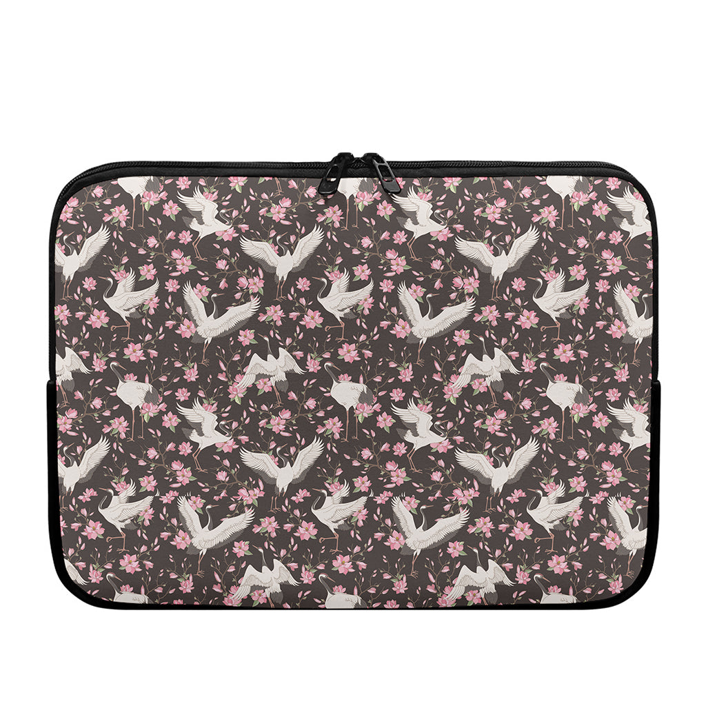 Crane Bird And Flower Pattern Print Laptop Sleeve