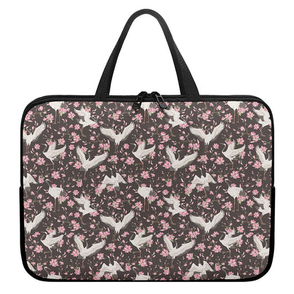 Crane Bird And Flower Pattern Print Laptop Sleeve With Handle
