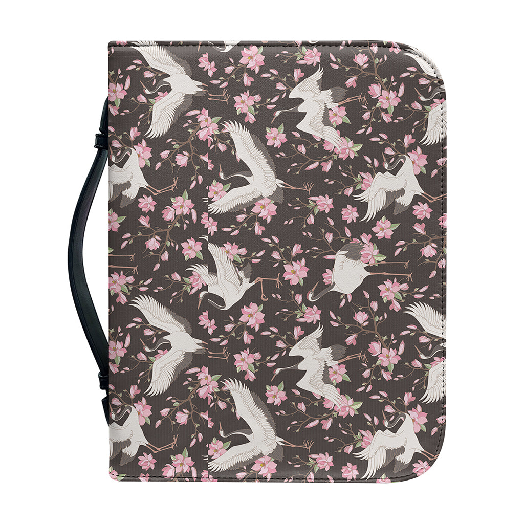 Crane Bird And Flower Pattern Print Leather Bible Cover
