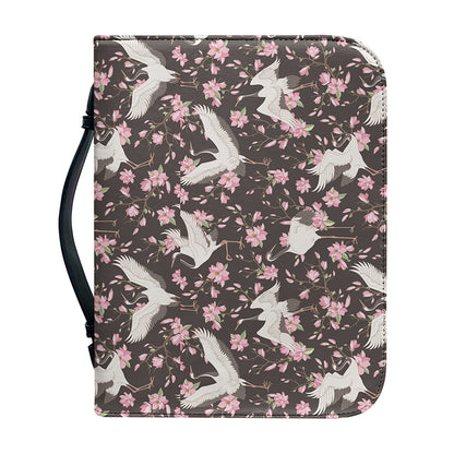 Crane Bird And Flower Pattern Print Leather Bible Cover