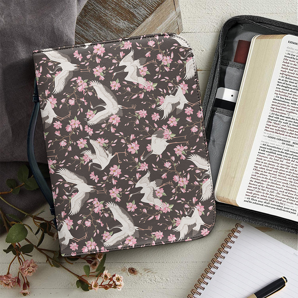 Crane Bird And Flower Pattern Print Leather Bible Cover