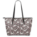 Crane Bird And Flower Pattern Print Leather Tote Bag With Zipper