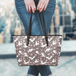 Crane Bird And Flower Pattern Print Leather Tote Bag