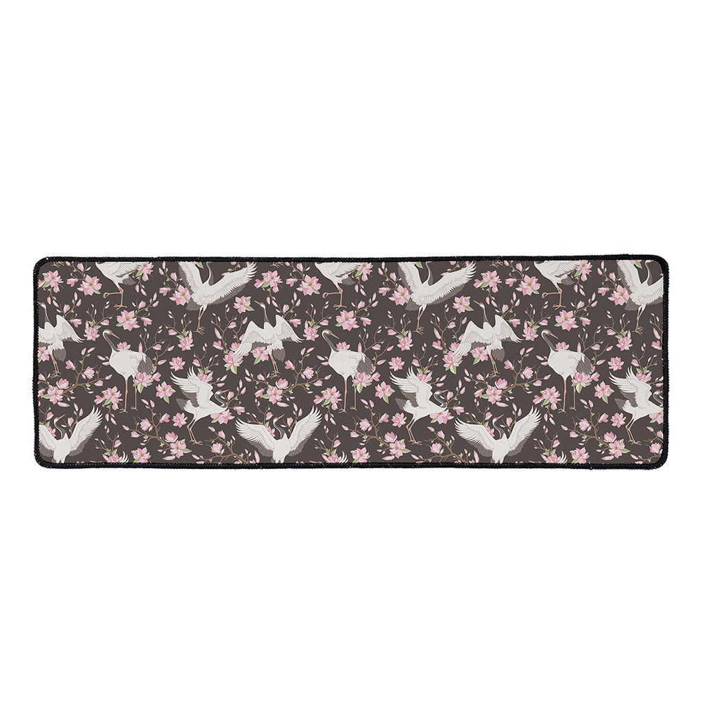 Crane Bird And Flower Pattern Print Long Kitchen Mat