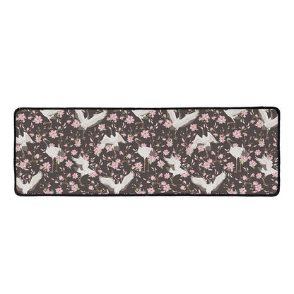 Crane Bird And Flower Pattern Print Long Kitchen Mat
