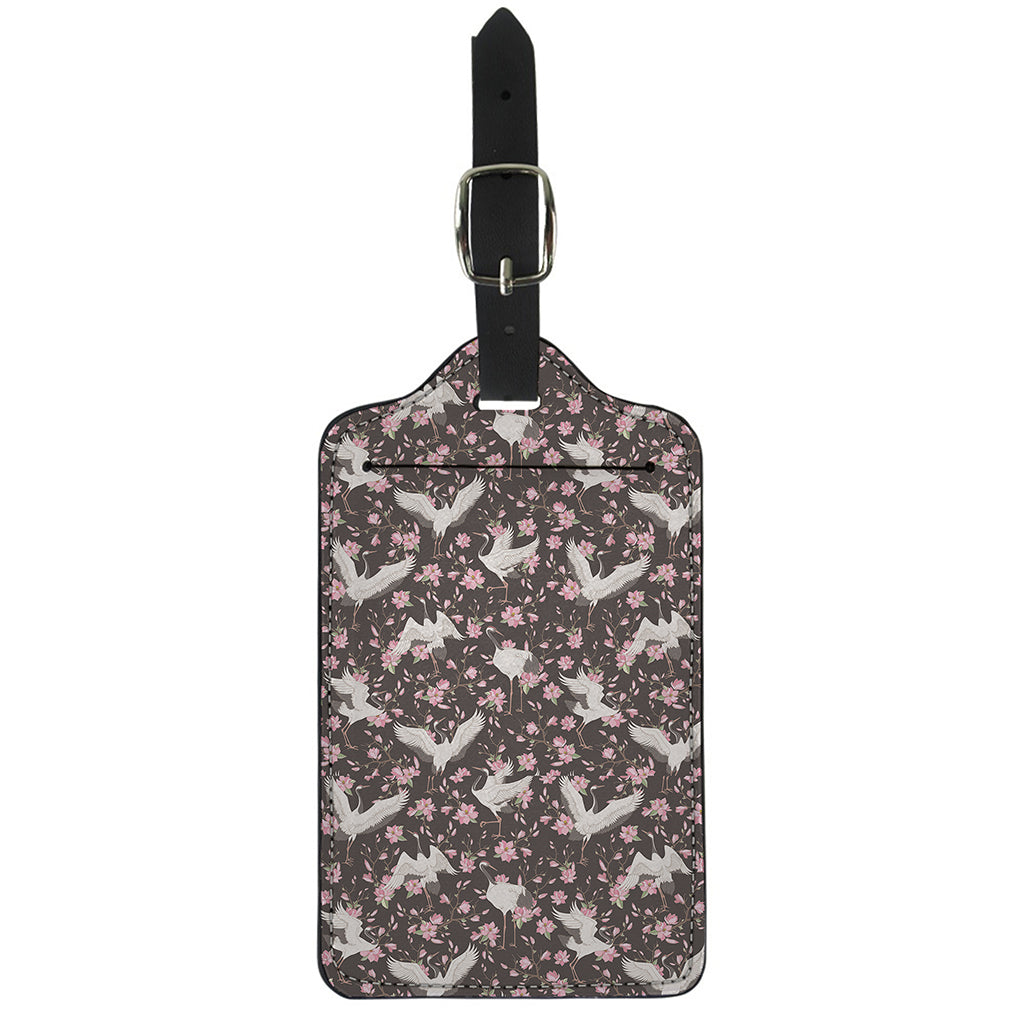 Crane Bird And Flower Pattern Print Luggage Tag