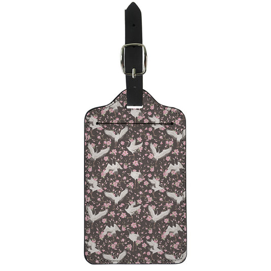 Crane Bird And Flower Pattern Print Luggage Tag