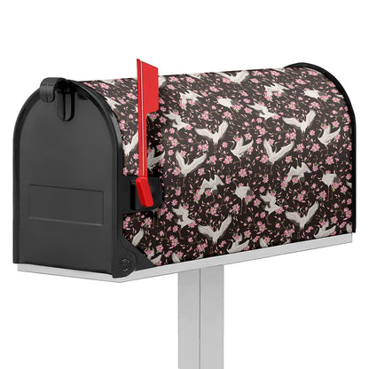 Crane Bird And Flower Pattern Print Mailbox Cover