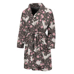 Crane Bird And Flower Pattern Print Men's Bathrobe