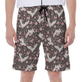 Crane Bird And Flower Pattern Print Men's Beach Shorts