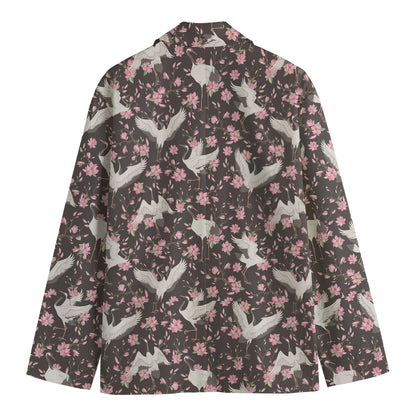 Crane Bird And Flower Pattern Print Men's Blazer