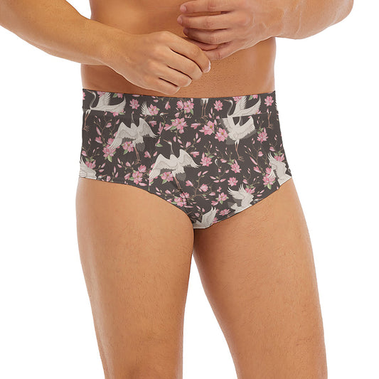 Crane Bird And Flower Pattern Print Men's Briefs