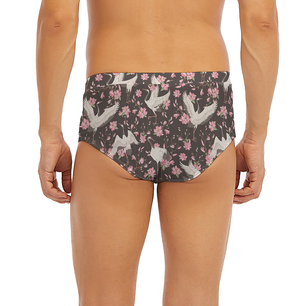 Crane Bird And Flower Pattern Print Men's Briefs