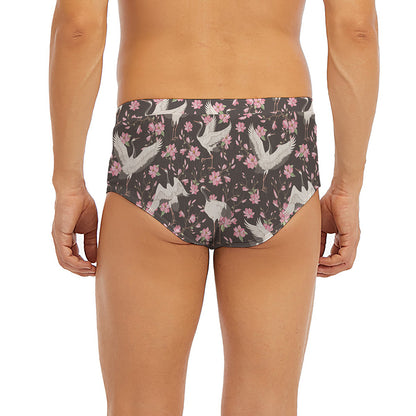 Crane Bird And Flower Pattern Print Men's Briefs