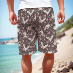 Crane Bird And Flower Pattern Print Men's Cargo Shorts