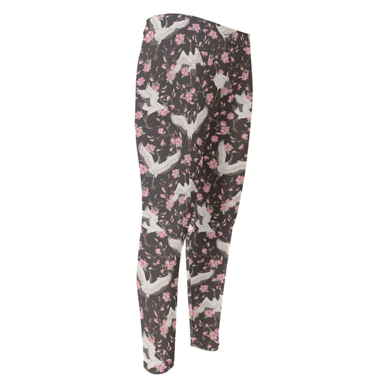 Crane Bird And Flower Pattern Print Men's Compression Pants