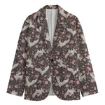 Crane Bird And Flower Pattern Print Men's Cotton Blazer