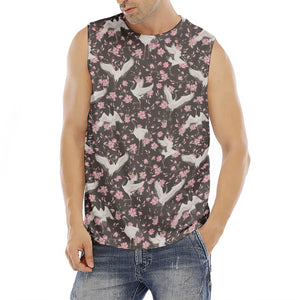 Crane Bird And Flower Pattern Print Men's Fitness Tank Top