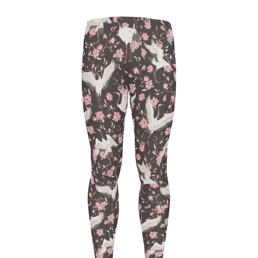 Crane Bird And Flower Pattern Print Men's leggings