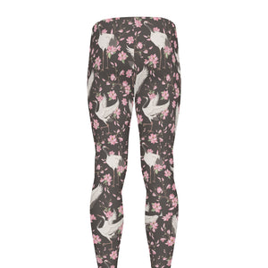 Crane Bird And Flower Pattern Print Men's leggings