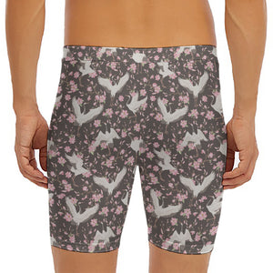 Crane Bird And Flower Pattern Print Men's Long Boxer Briefs