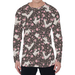 Crane Bird And Flower Pattern Print Men's Long Sleeve T-Shirt