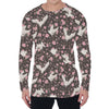 Crane Bird And Flower Pattern Print Men's Long Sleeve T-Shirt