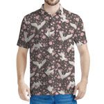 Crane Bird And Flower Pattern Print Men's Polo Shirt