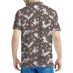 Crane Bird And Flower Pattern Print Men's Polo Shirt