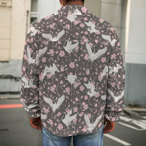 Crane Bird And Flower Pattern Print Men's Shirt Jacket