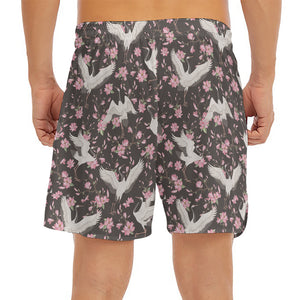 Crane Bird And Flower Pattern Print Men's Split Running Shorts