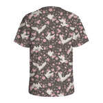 Crane Bird And Flower Pattern Print Men's Sports T-Shirt