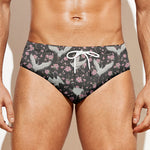 Crane Bird And Flower Pattern Print Men's Swim Briefs