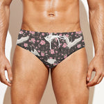 Crane Bird And Flower Pattern Print Men's Swim Briefs