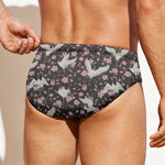 Crane Bird And Flower Pattern Print Men's Swim Briefs