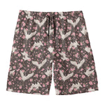 Crane Bird And Flower Pattern Print Men's Swim Trunks